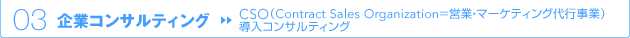 03 企業コンサルティング → CSO（Contract Sales Organization＝営業・マーケティング代行事業）導入コンサルティング